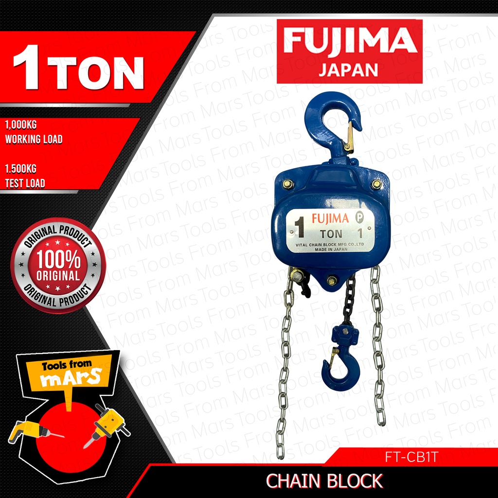 FUJIMA JAPAN High Quality Heavy Duty Chain Block 1 TON 1000 Kg Working Load Hook FTCB1T •TFM
