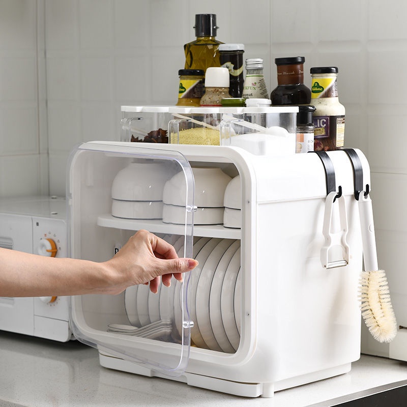 Tableware Storage Box with Lid Kitchen Tableware Draining Rack Extra