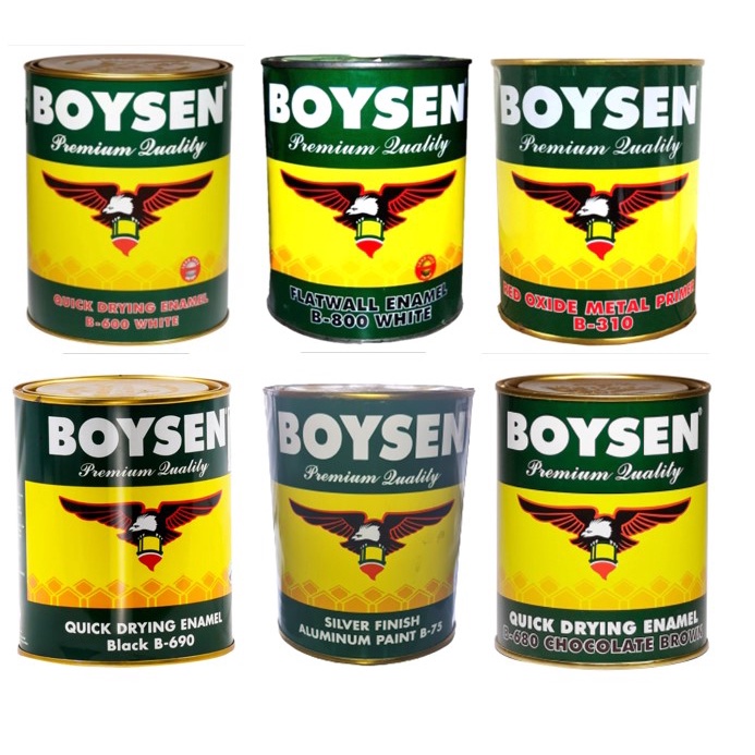 Boysen White, Black, Chocolate Brown, Flat Wall Enamel white, Red Oxide, Aluminum Finish 1 liter