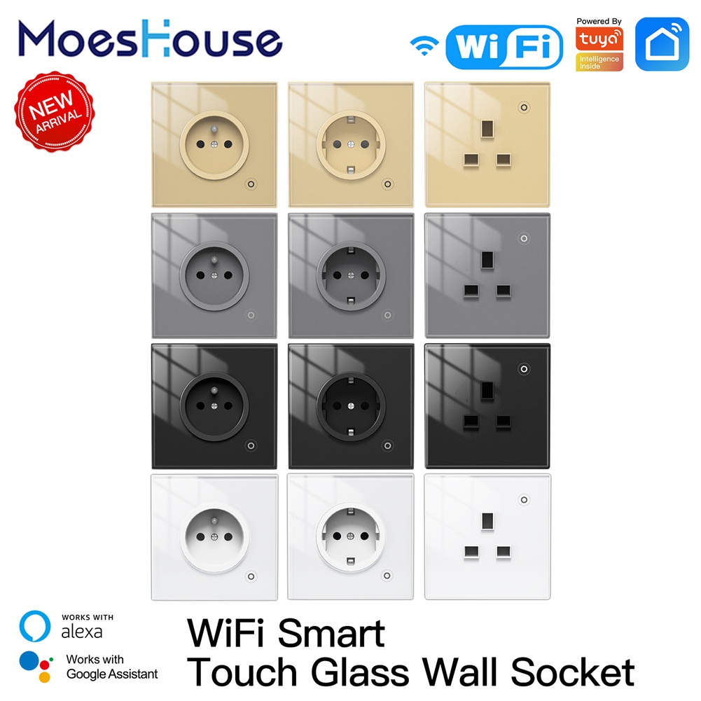 WiFi Tuya Smart Wall Socket Glass Panel Outlet Power Monitor Touch Plug