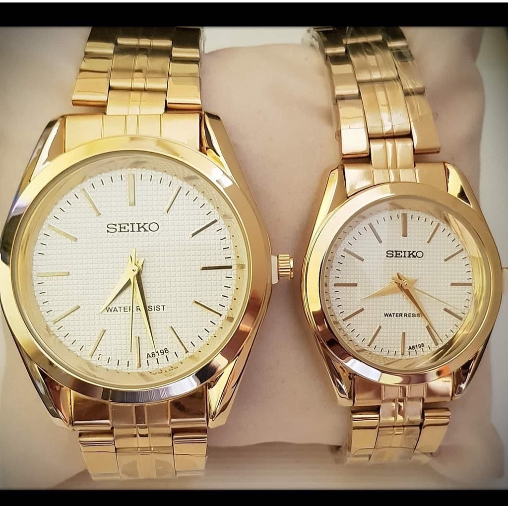 classic couples seiko 5 watch gold 18k with free couples ring Shopee