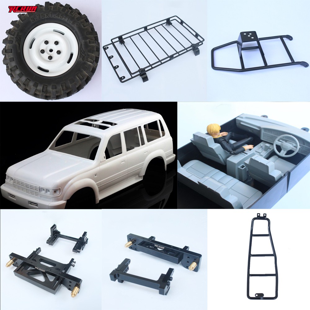 *COD* 110 Scale LC80 Hard Body Mount Roof Rack Interior Tail Ladder Spare Wheel Carrier Snorkel
