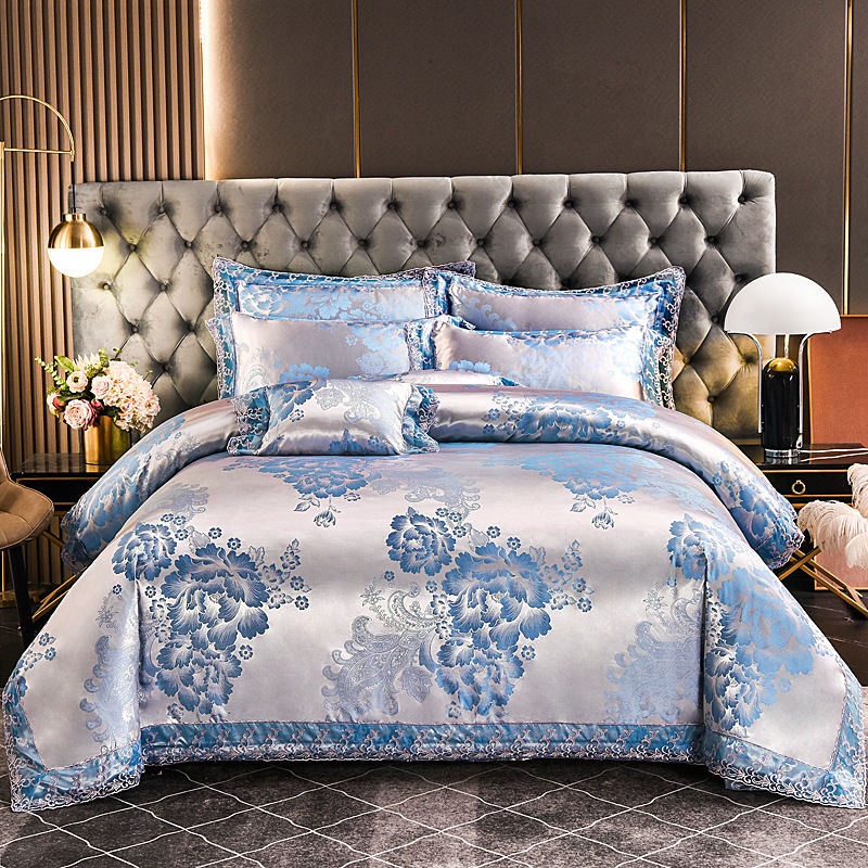 European Style Luxury Satin Jacquard 3/4IN1 Bedding Set Bedsheet Duvet Cover Pillow Case Single