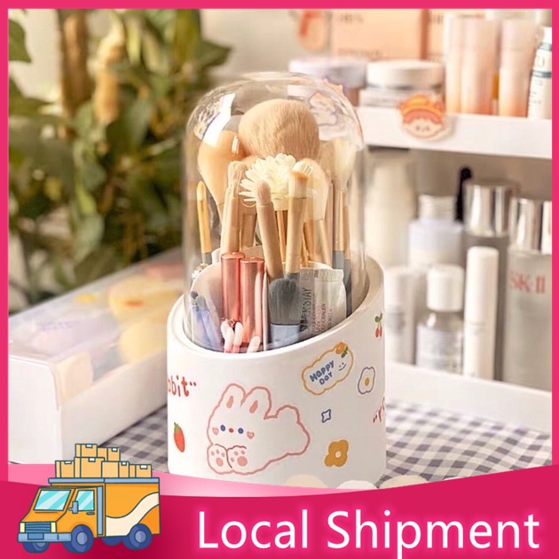 Minimalist swivel makeup brush holder organizer with pearls for easy