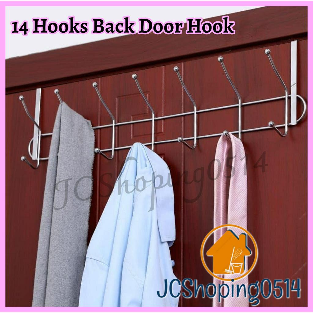 SHHM 14 Hooks Clothes Hangers Rack Over Door Stainless Steel Back Door