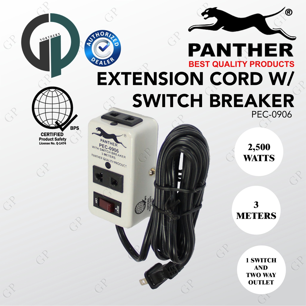 Panther Extension Cord 1switch 2Two way outlets PEC0906 GPNorthern