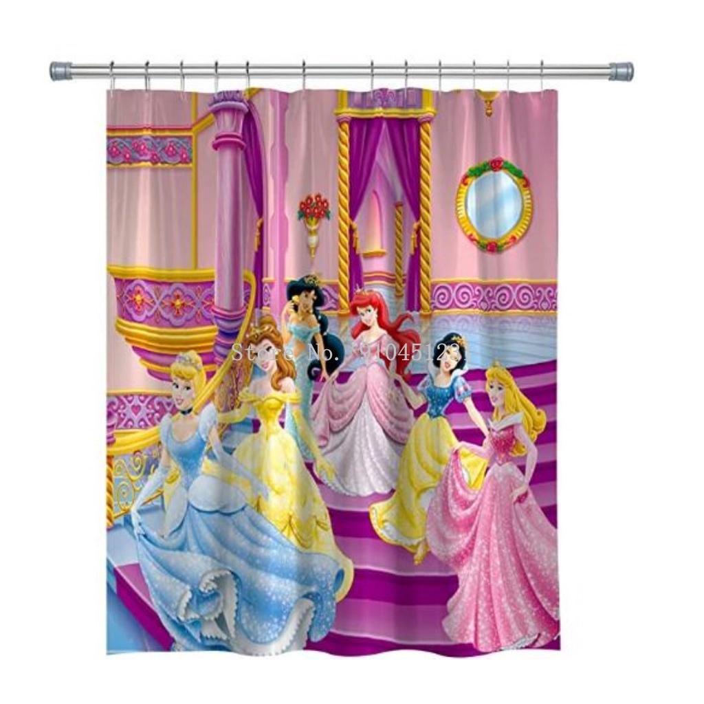 Cartoon Disney Princess Girls Shower Curtains Cinderella Snow White