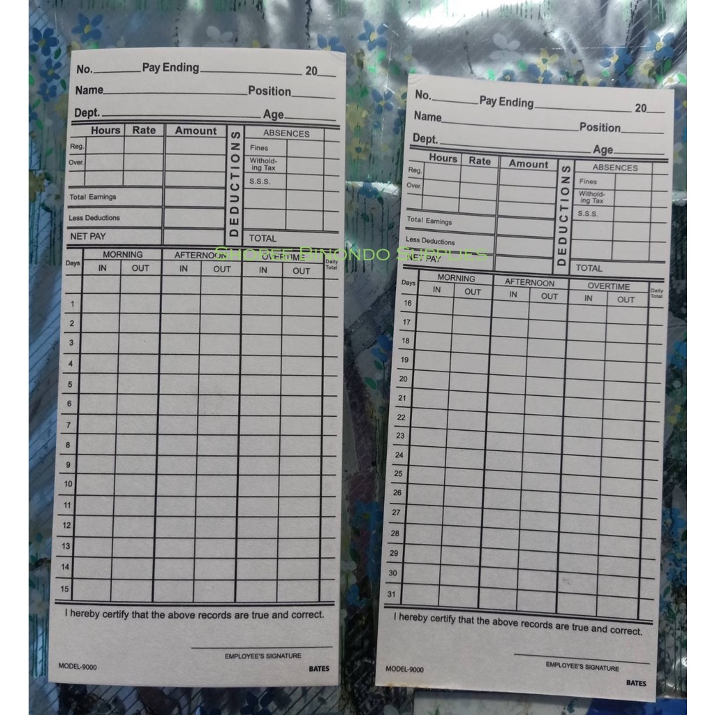 Time Card for Bundy Clock Daily Timecard C9000 M9000 Thick 300gsm 100