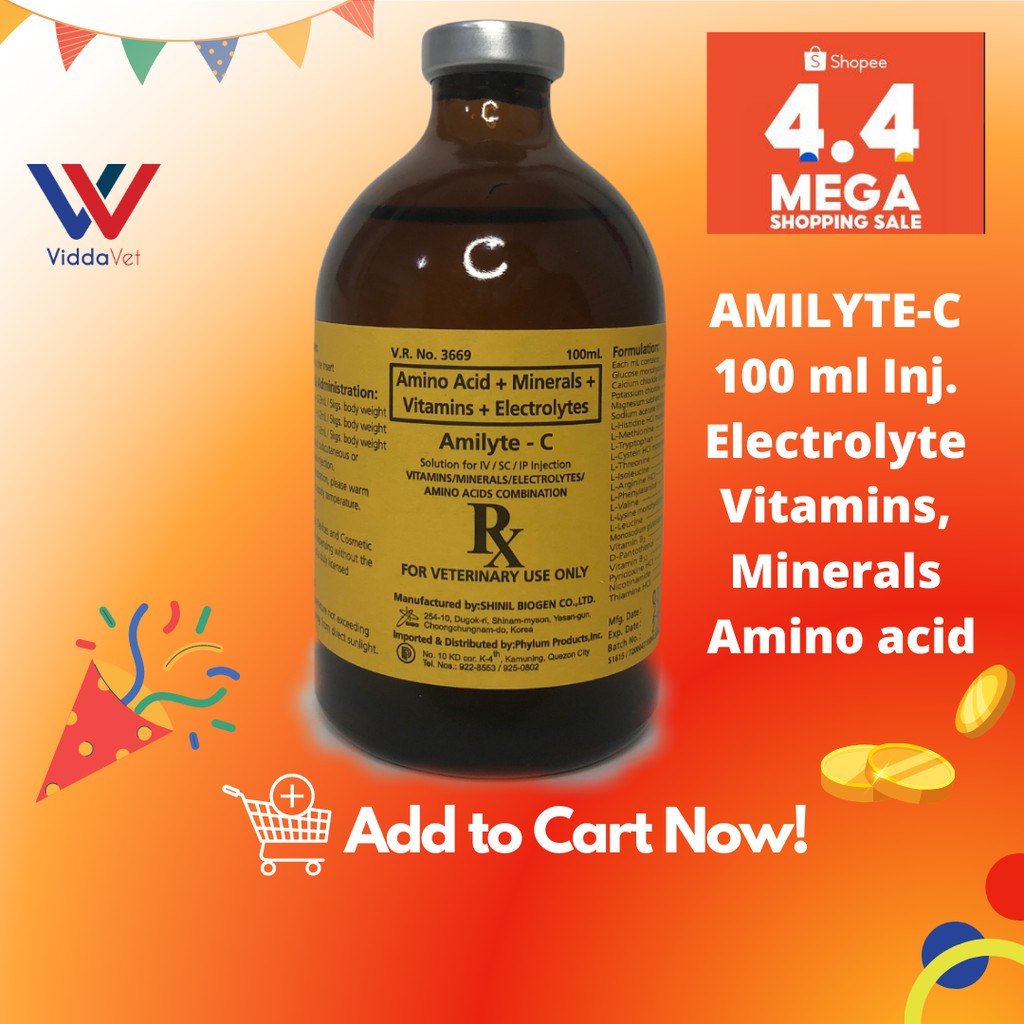 Amilyte C 100 ml amino acid dextrose vitamins for animals pets swine