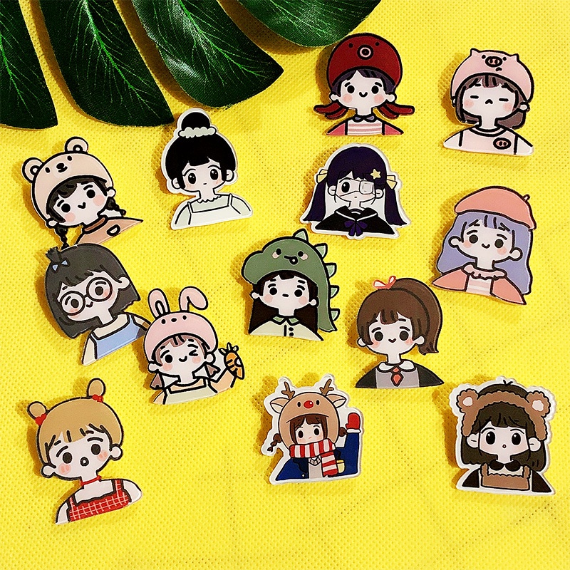Korean cute little girl cartoon Brooch acrylic badge bag pin patch