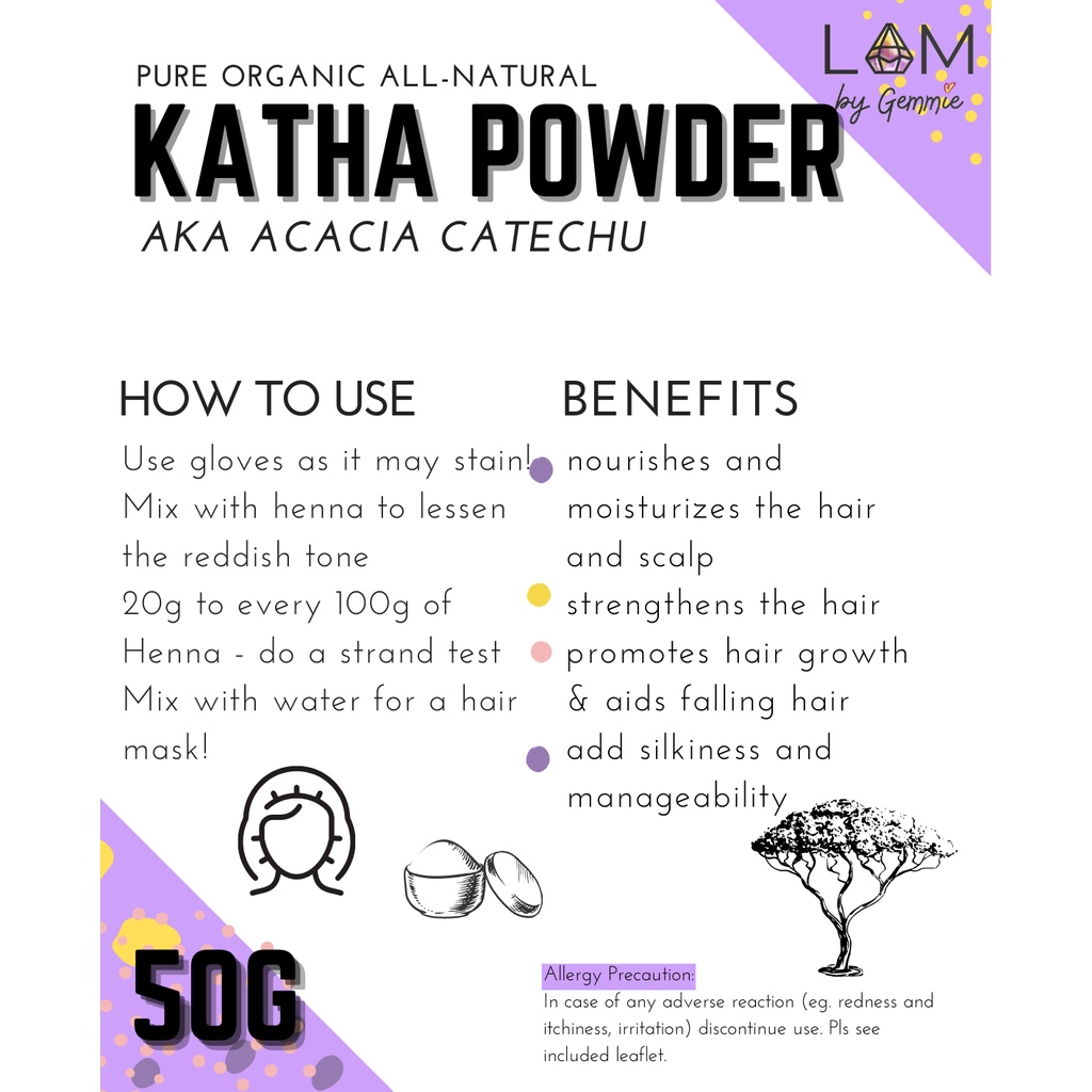 Pure Organic All Natural Katha Powder Moisturising hair powder Color to