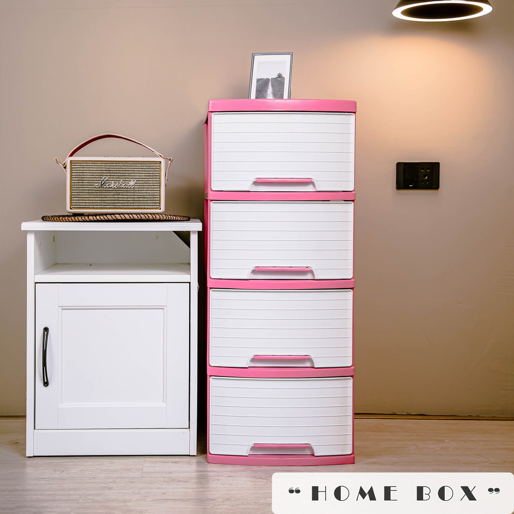 Chest Of Drawers *** Large 4 Layers White Special Frame And Handle Pink