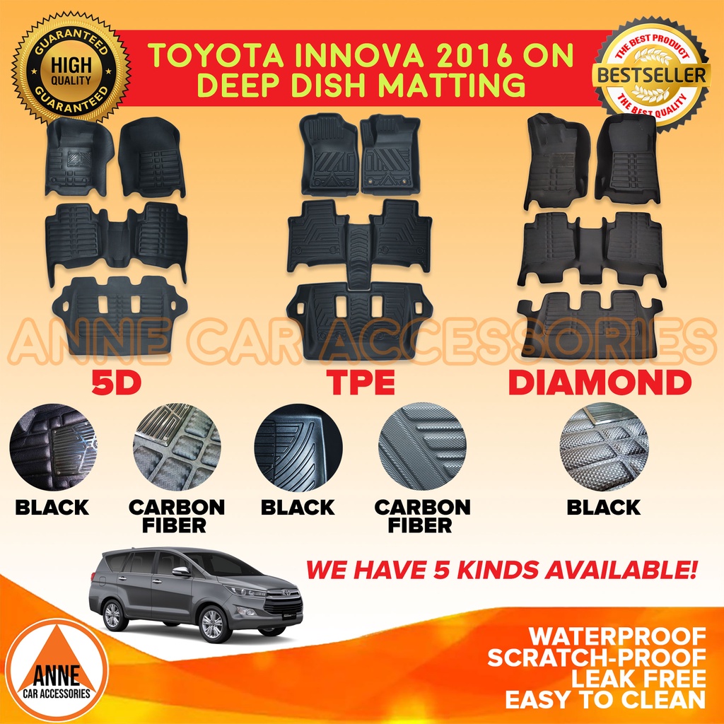 5D / TPE / 5D Diamond Car Deep Dish Matting for Toyota Innova 2016