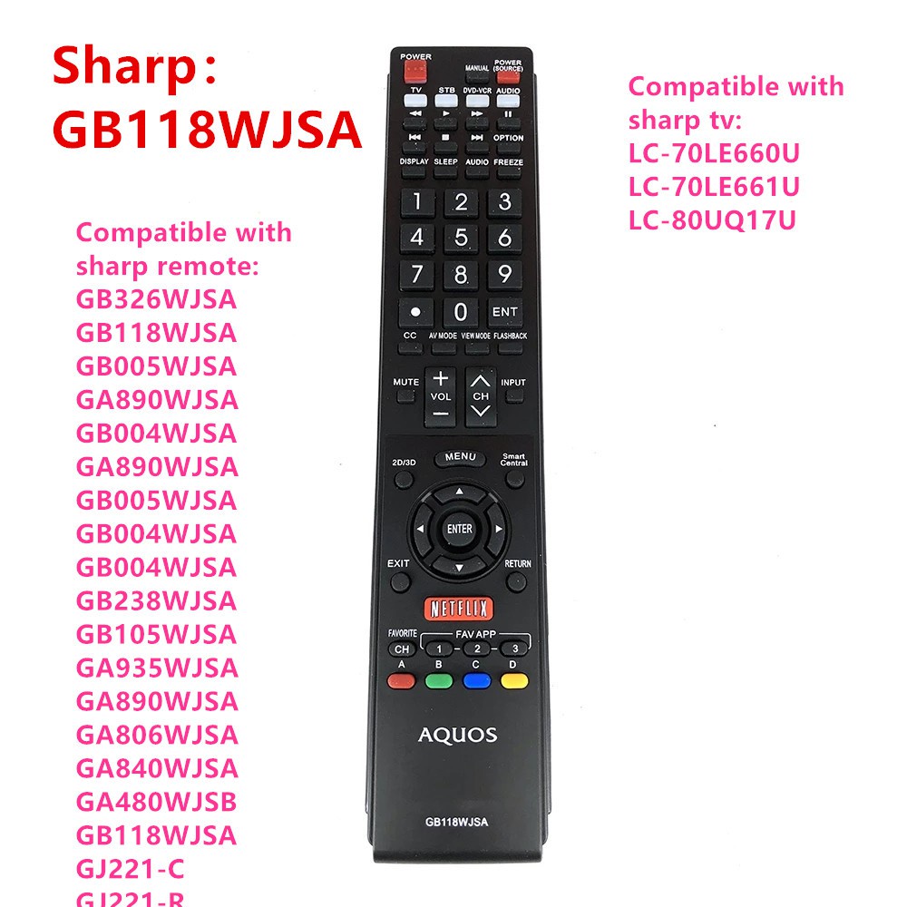 Sharp GB118WJSA GB005WJSA Smart Tv Remote Control Replacement GB118WJSA