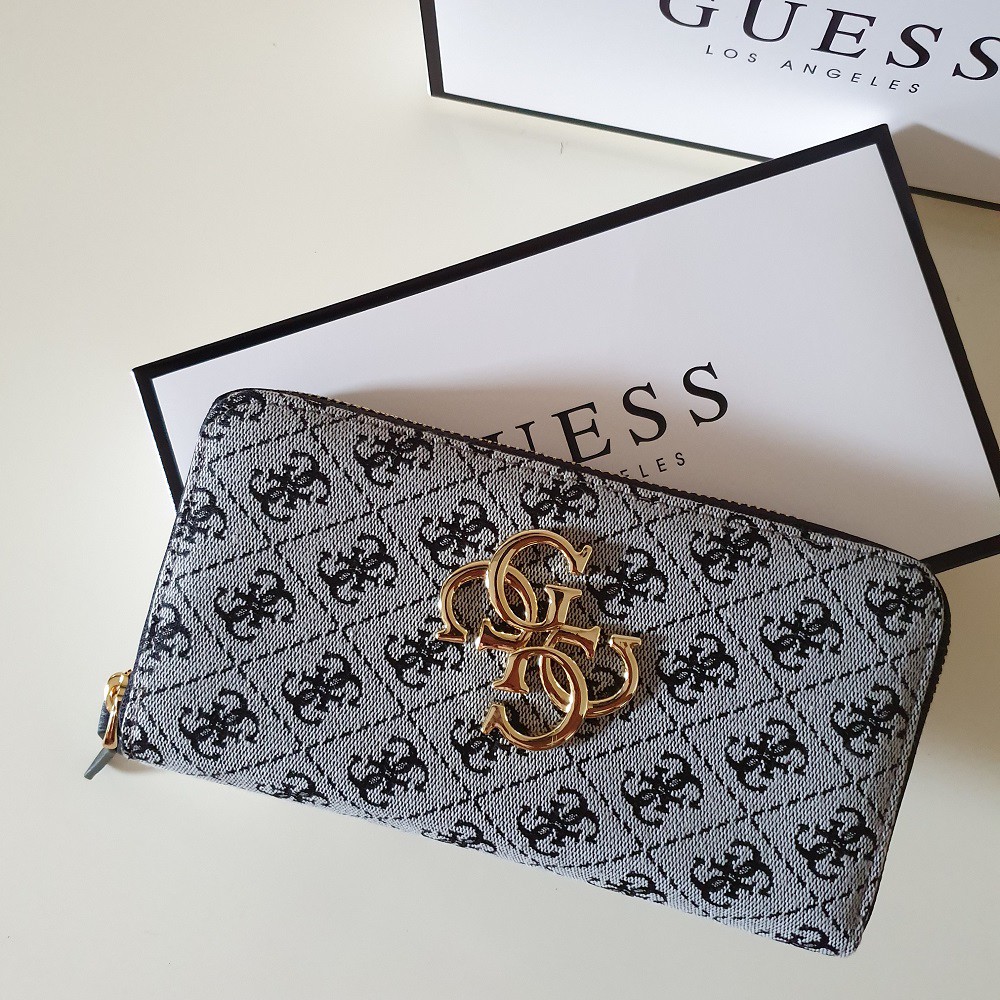 Authentic Guess Kamryn Logo Fabric Zip Around Long Wallet Black