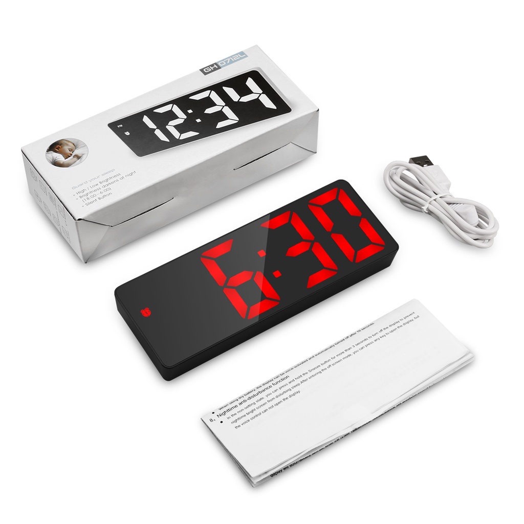ORIA USB/Battery Powered Digital Alarm Clock with Large LED Display 3 Alarm Modes Voice Control