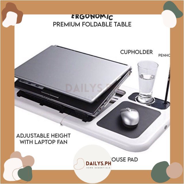 •DAILYS• Ergonomic Foldable Adjustable Table with Cup Holder, Mouse Pad