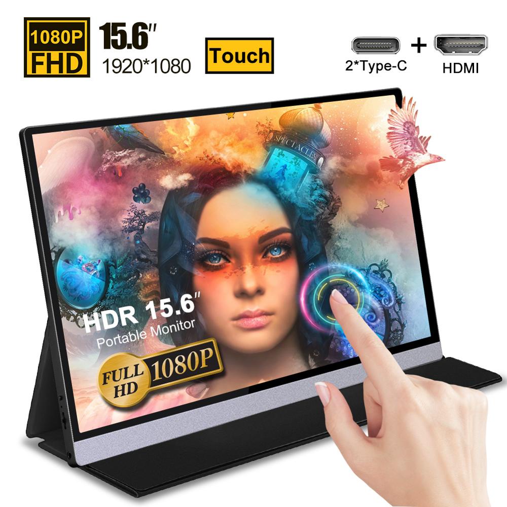 J7oL15.6 LCD Touch Screen Portable Monitor FHD IPS HDR LCD Display 1080P with HDMI USB Type C