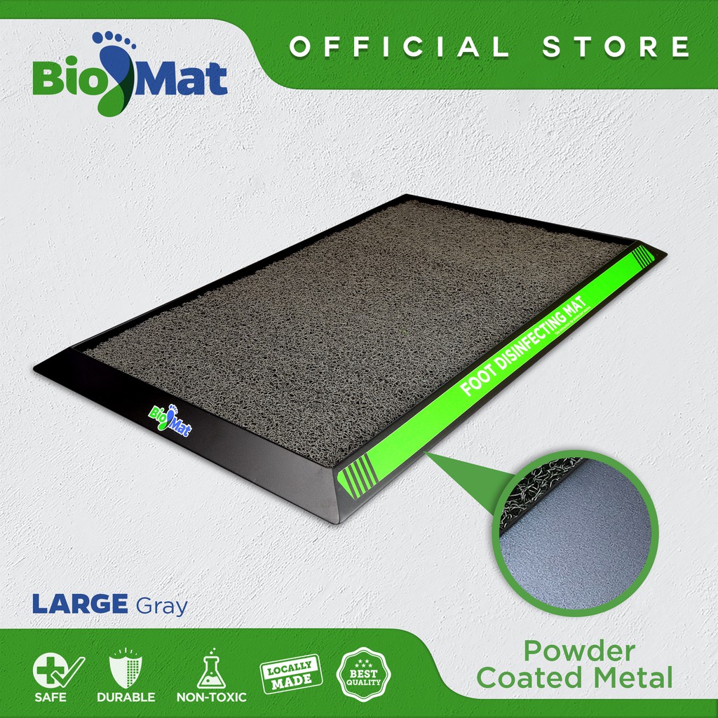 Disinfecting Foot Mat with Powder Coated Metal Tray (Large Gray