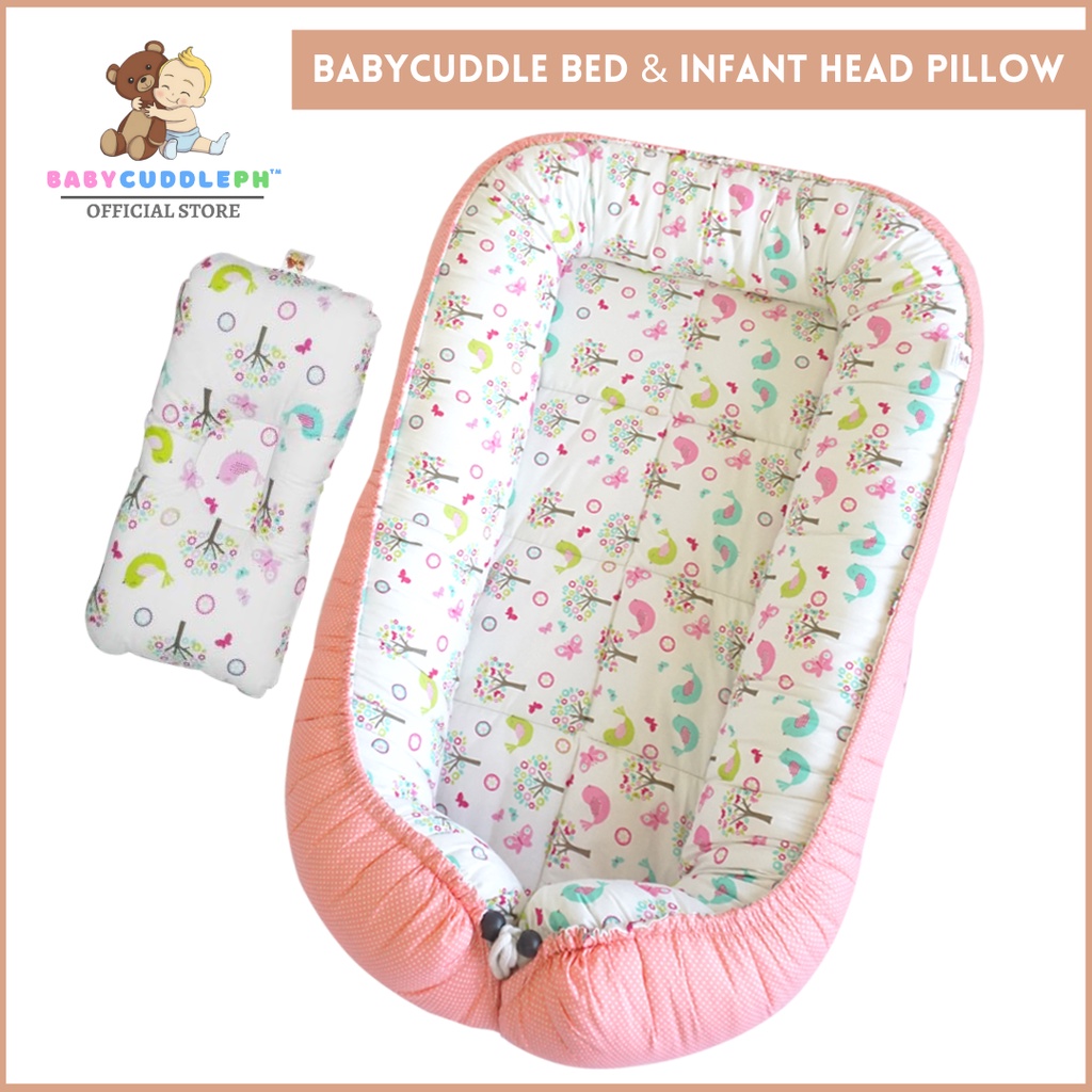 Birds & Butterflies Babycuddleph Bed with Head Pillow/Baby nest/ Travel