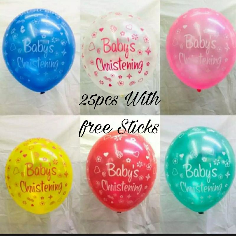 HAPPY CHRISTENING BALLONS 12INCH WITH STICK (RANDOM COLOR AND DESIGN