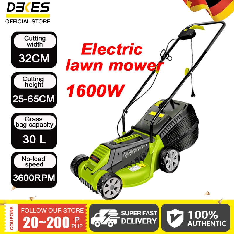 1600W Portable Electric Lawn Mower Walkbehind Lawn Mower Lightweight