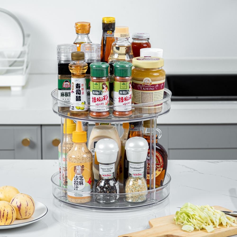 2 Tier 360 Degree Rotating Spice Rack Vertical Kitchen Storage Rack
