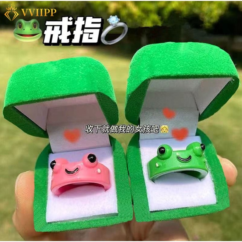 Korean Resin Frog Ring Vintage Flocked Frog Ring Box for Women