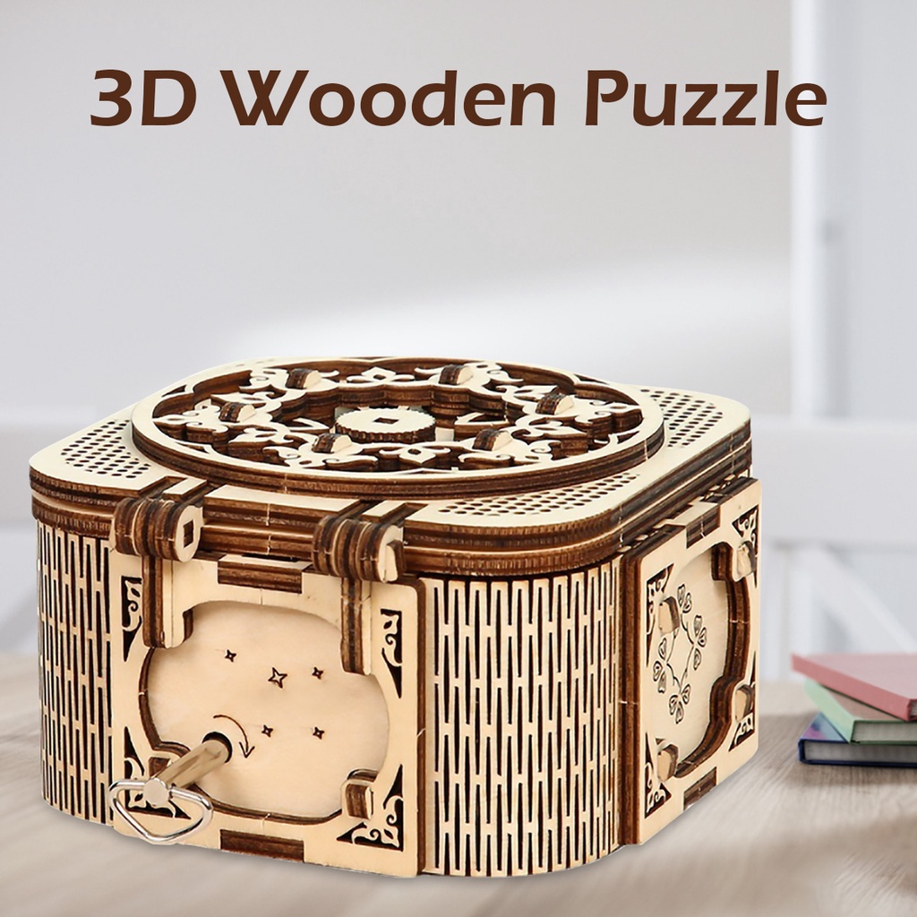 3D DIY Assembly Wooden Music Box Mechanical Model Puzzle Brain Teaser