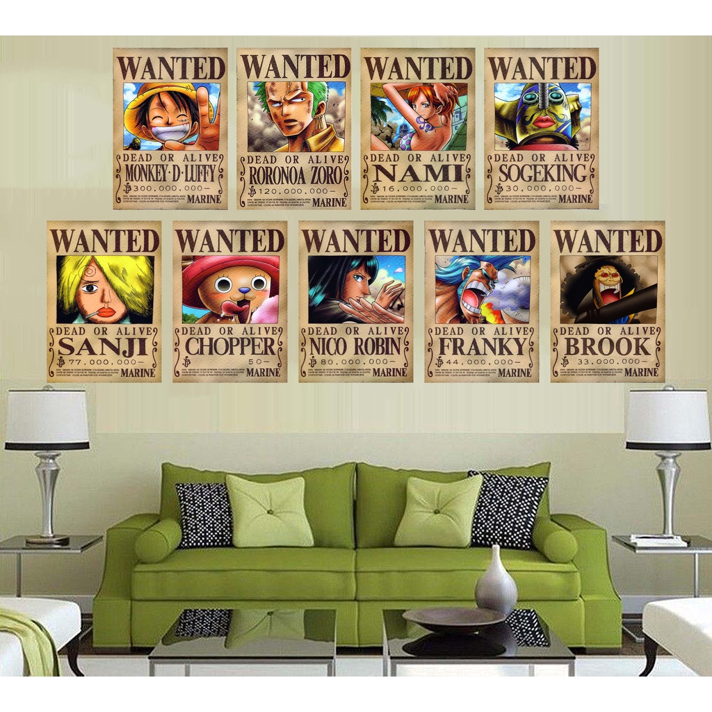 10 set updated One Piece Bounty Poster Strawhat Crew & Yonko's Bounty