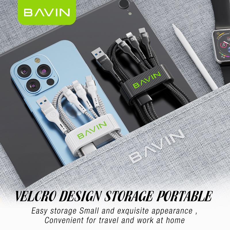BAVIN CB2363 3in1 Fast Charging Braided Cable 18W High Density Safe
