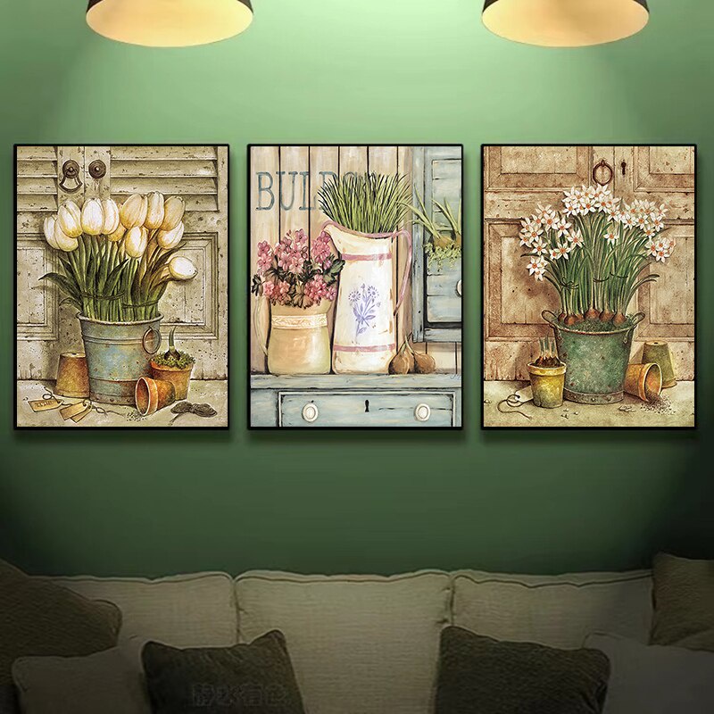 Classical Flower Posters and Print Pictures Retro White Floral Plant