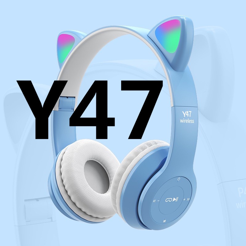 Y47 Wireless Headphones P47m Cat Ear with Mic Bluetooth Headset Cool Glow Light Learning
