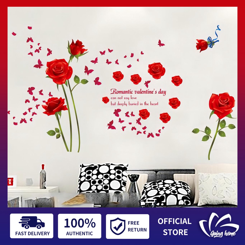 Valentine's Day Wall Sticker Wall Decor Rose Flower Self ADhesive DIY