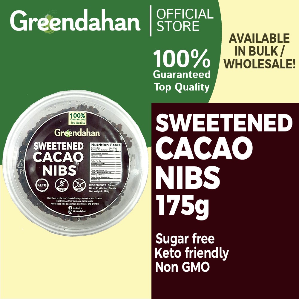 GREENDAHAN/ Sugar Free Sweetened Cacao Nibs (with Stevia) 175g Keto