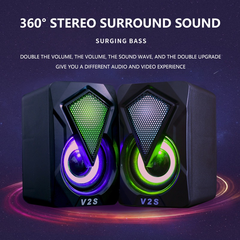 V2S S7 Computer Speaker Colorful Lightning Effect Gaming Laptop Pc