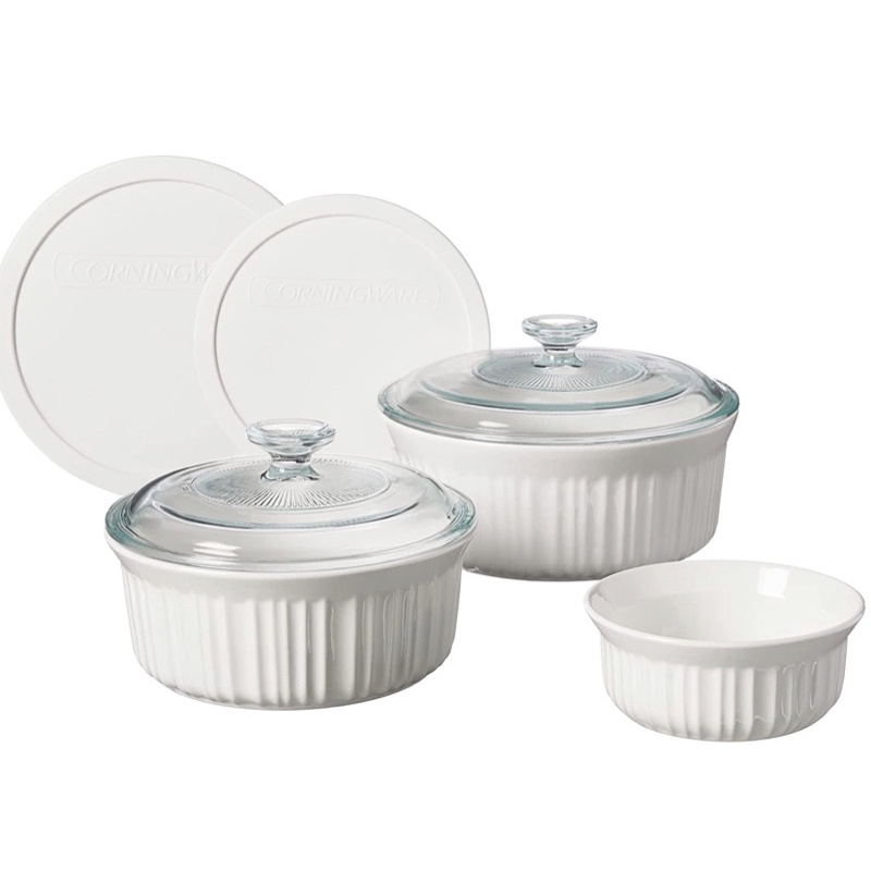 AUTHENTIC CORNING WARE FRENCHWHITE 8 PIECES CERAMIC BAKEWARE WITH LID