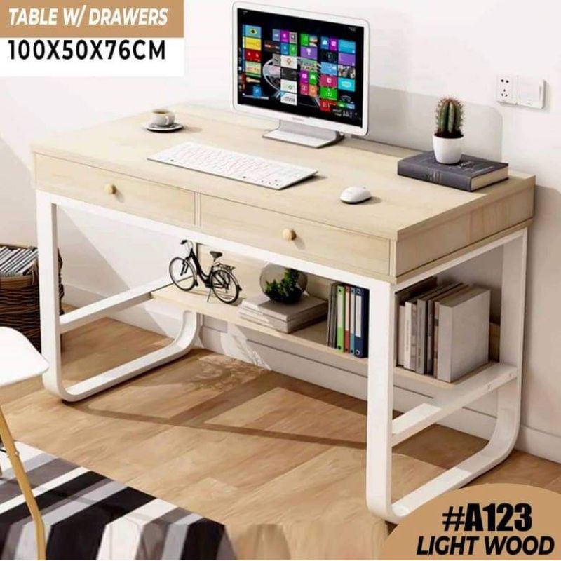 BB A123 Office Work Study Table with Drawers Laminated MDF Wood Steel Frame Shopee Philippines