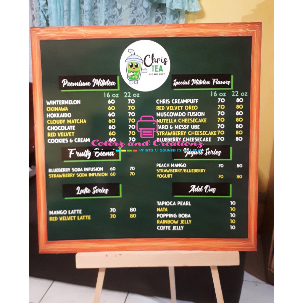 Menu Board for Milk Tea and Food Business Shopee Philippines