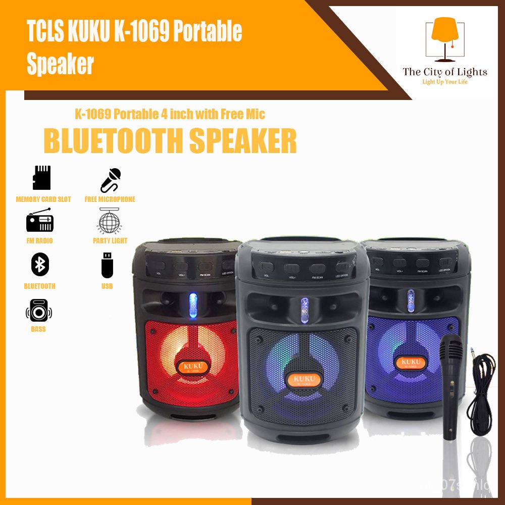 TCLS KUKU K1069 Portable 4inch Rechargeable Portable Bluetooth Speaker with Free Mic Shopee