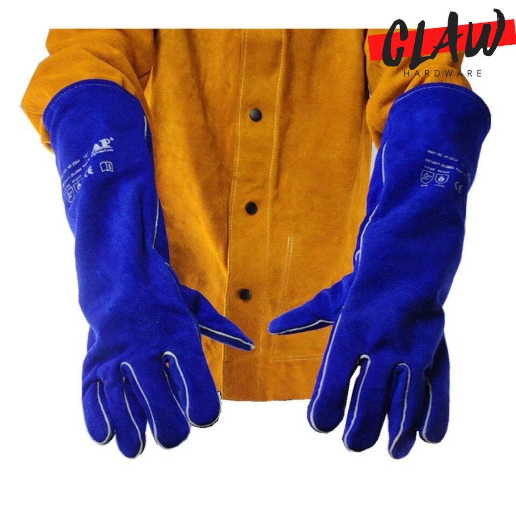 Leather Thicken Heat Resistant Welding Gloves Gauntlets Shopee