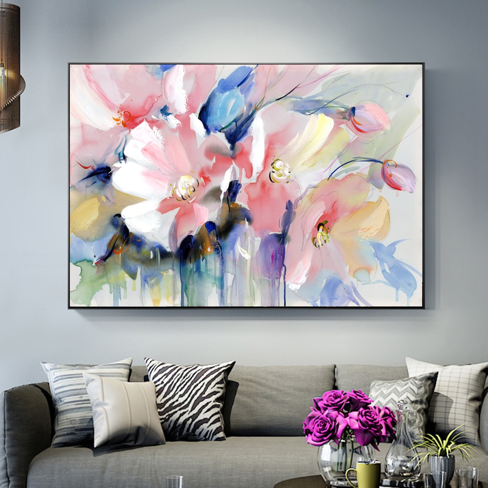 Abstract Watercolor Flower Oil Painting Print On Canvas Modern Wall Art
