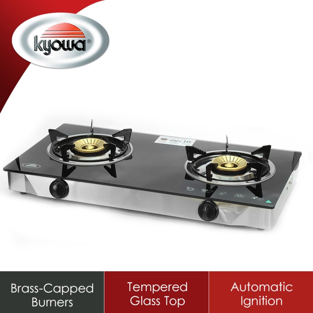 Kyowa Glass Top Double Burner Stainless Steel Gas Stove KW3560