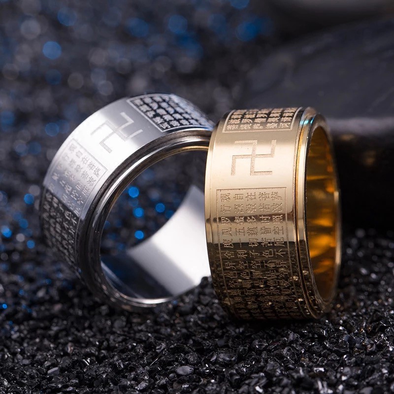 Prajna Parami Heart Sutra Ring Wide Version Ring Rotatable Rotatable