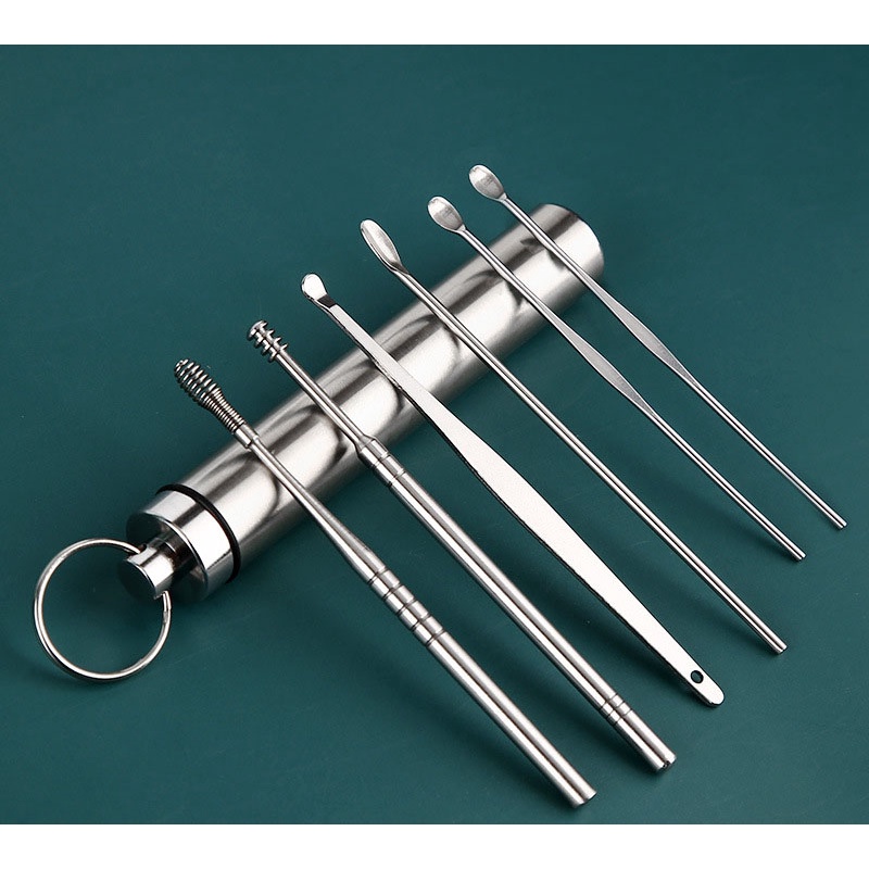 Stainless steel ear spoon set digging ear spoon digging ear wax ear picking tool storage tube