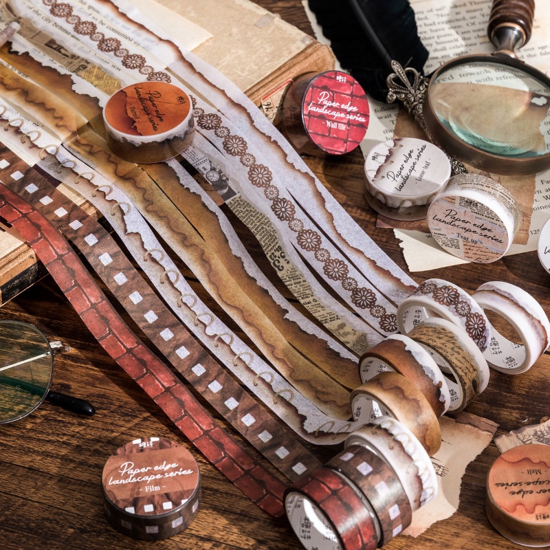 ENWEI 1.5cm*3m Paper Edge Landscaping Series Vintage Journal Washi Tape