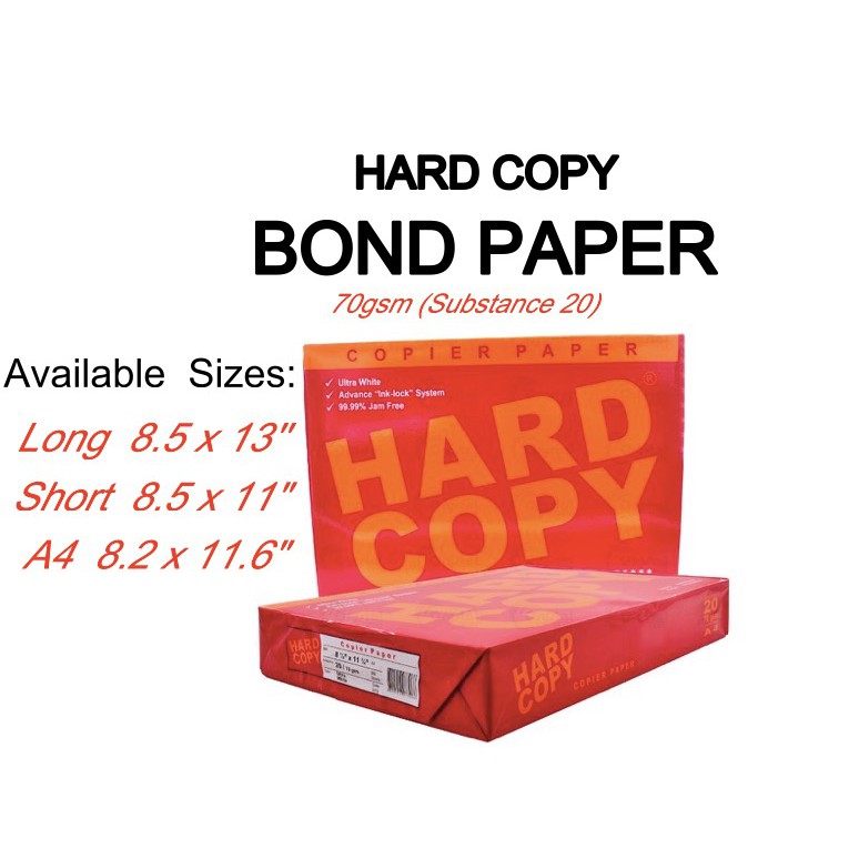 Hard Copy Bond Paper Short/A4/Long 70gsm 500 Sheets Shopee Philippines