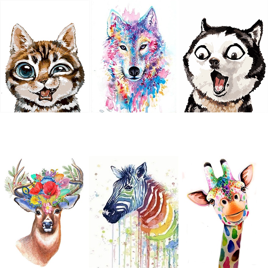 FSBCGT Minimalist Style Animal Painting By Numbers Dog Kits Acrylic Paint Drawing On Canvas Wall