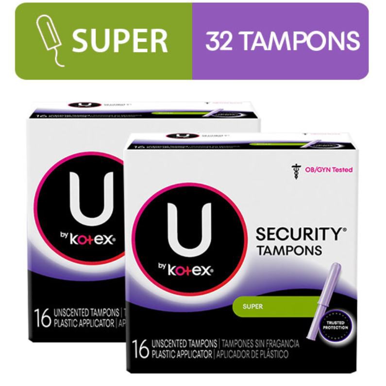 Kotex Super Security Tampons 16 Tampons x 2 Packs (32 Tampons