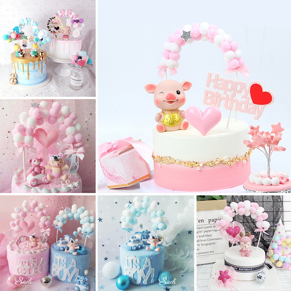 Birthday Cake Topper Blue Pink Arch Hairball Decoration Party Wedding